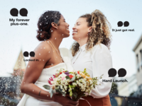 Couple on their wedding day surrounded by Instagram wedding captions