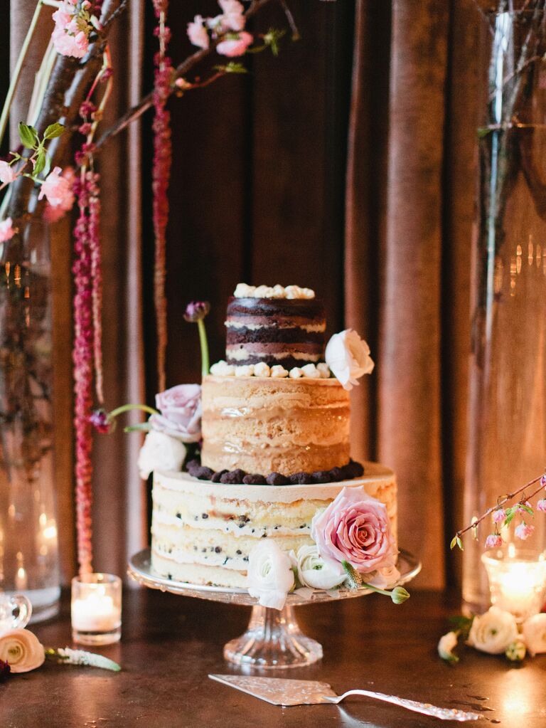 three tier milk bar wedding cake with pink roses
