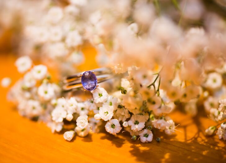 Amethyst Wedding Ring Sitting on Baby's Breath