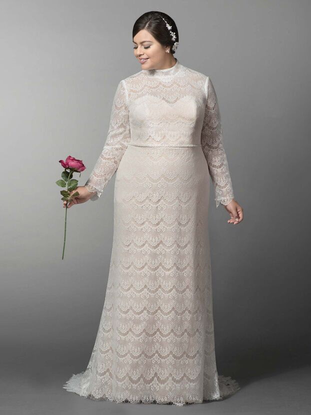 Azazie Ozette lace long-sleeve bridal gown