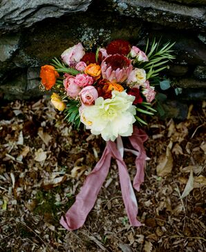 Colorful, Textured Bridal Bouquet With Proteas