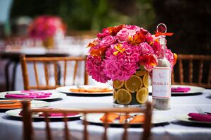 Hydrangea and Calla Lily Centerpiece with Oranges