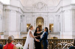 LGBTQ+ Couple at Balcony Altar at San Francisco City Hall Micro Wedding