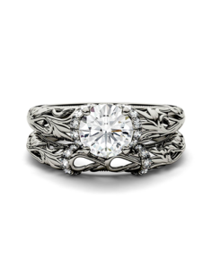 Forever One Moissanite Unique Round Cut Engagement Ring