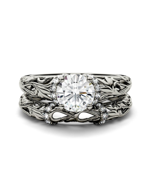 Forever One Moissanite Unique Round Cut Engagement Ring