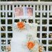 Even their wedding cake had a personal touch. To make the topper, Conner grabbed his Polaroid camera and snapped a few pictures of them that day! Below the accent, their confection was filled with chocolate, lemon, strawberry and red velvet cake covered by a layer of buttercream frosting. Orange roses and baby's breath decorated each tier to tie in their DIY arrangements.