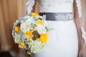 Yellow and White Rose and Hydrangea Bouquet