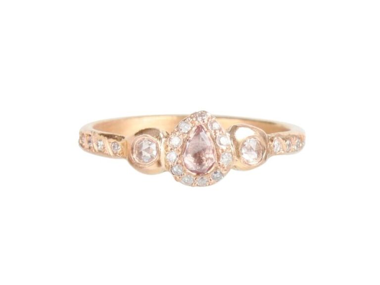 Eliza Solomon Pavlova pink sapphire ring with white diamond melee in 18K rose gold
