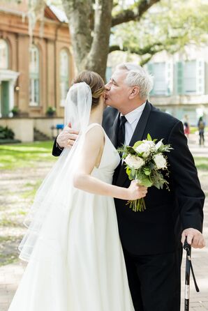 Bride and Father Share a Cheek Kiss, Getting Ready, Southern Wedding