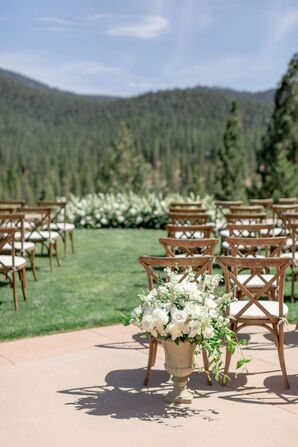 Mountainview Wedding Ceremony With Wood Cross-Back Chairs