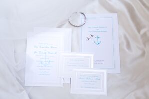 Turquoise Wedding Invitation Suite With Nautical Motifs