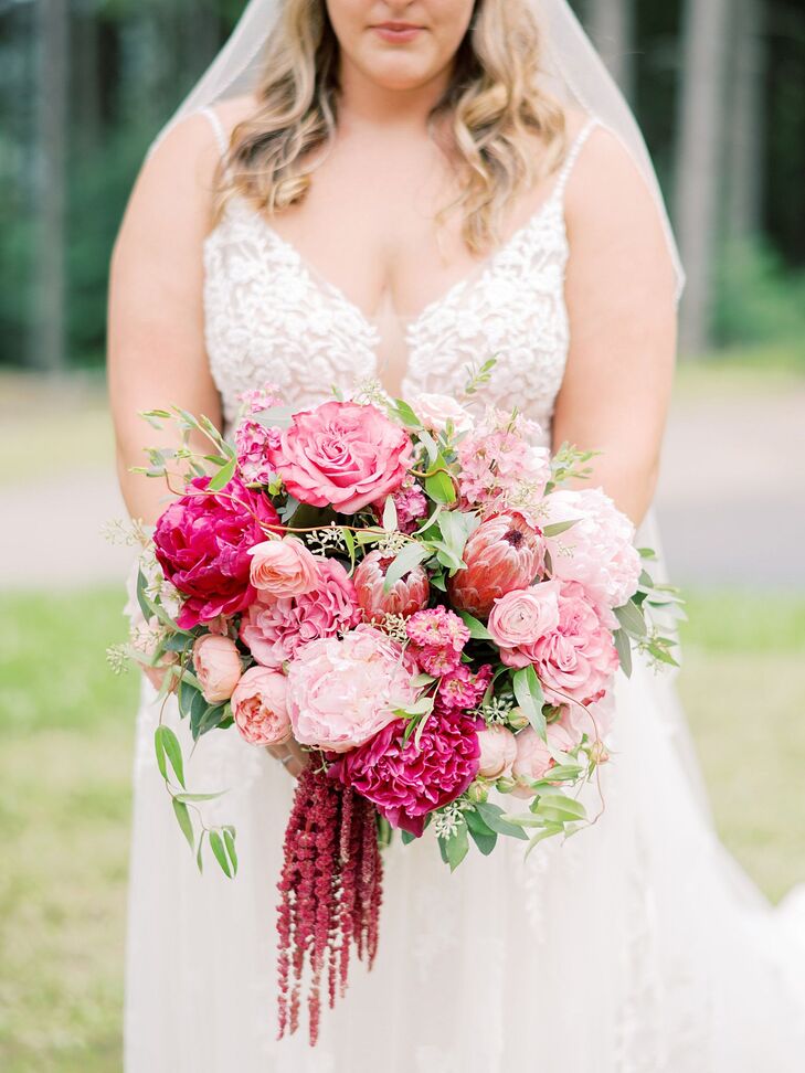 Romantic Pink Peony Wedding Bouquet With Amaranthus