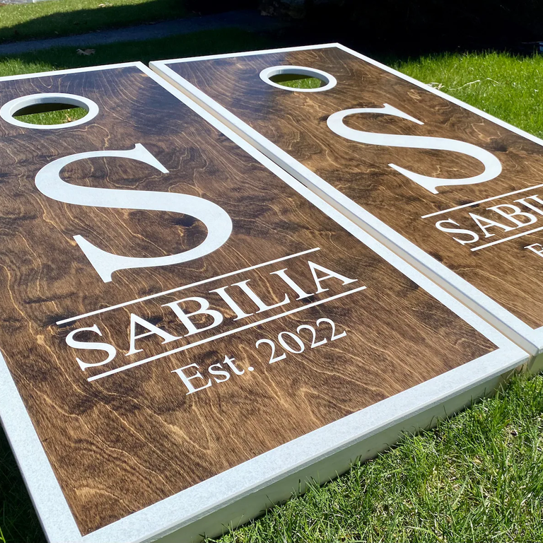 Personalized cornhole boards from ThinLineCornhole for your best engagement party games