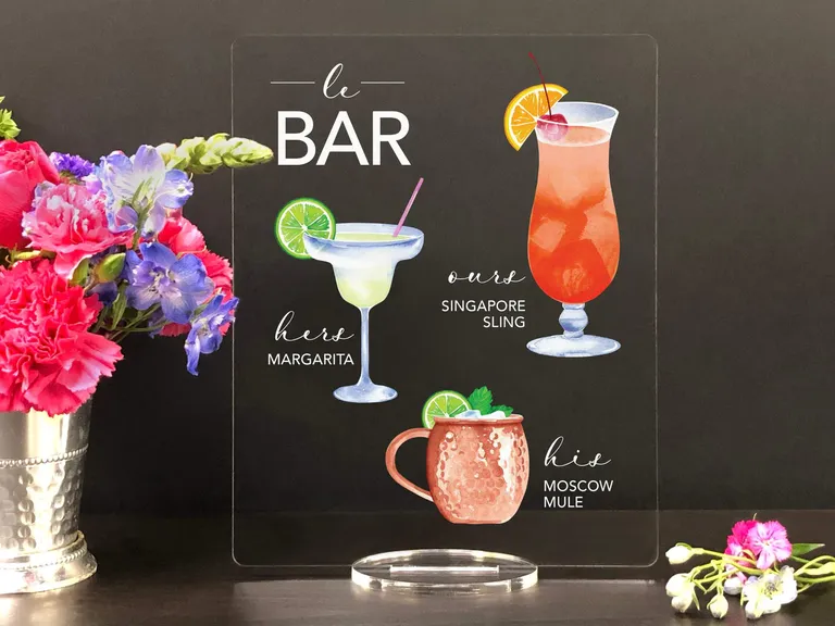 Water color drink painted bar sign for wedding