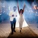 Sparkler Exit in a Beaded Jumpsuit with Removable Skirt