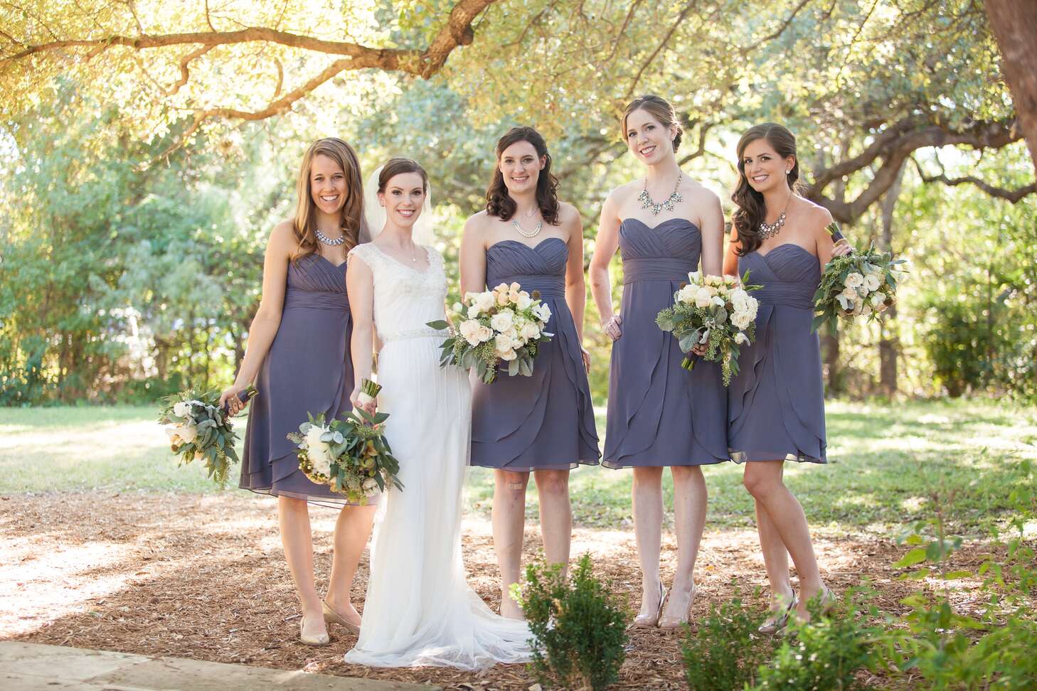 Slate Purple Scalloped Bridesmaids Dresses