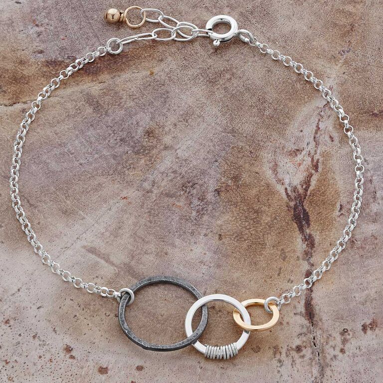 Interlinked rings sterling silver bracelet 25th anniversary gift