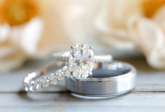 Engagement ring and wedding and overlapping
