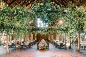 Barn Wedding Reception With Greenery at Santa Lucia Preserve in Carmel Valley, California