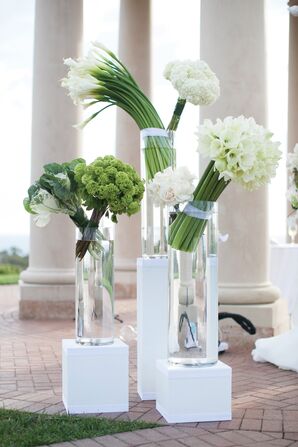 Modern Green and White Ceremony Arrangements