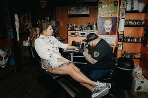 Wife Getting Tattoo During Vow Renewal in Las Vegas