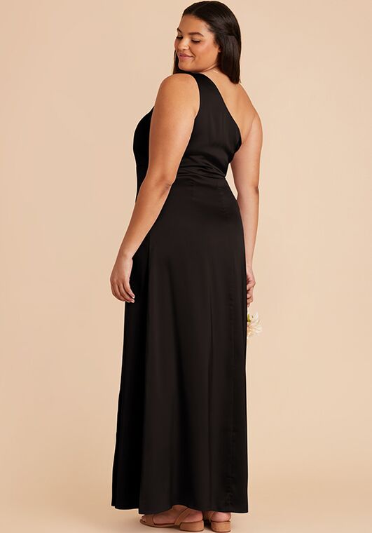 Birdy Grey Kira Matte Satin Dress in Black One Shoulder Bridesmaid Dress - 2