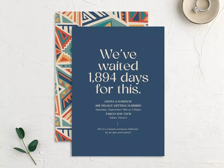 Wedding invitation sample from The Knot Invitations with casual wording