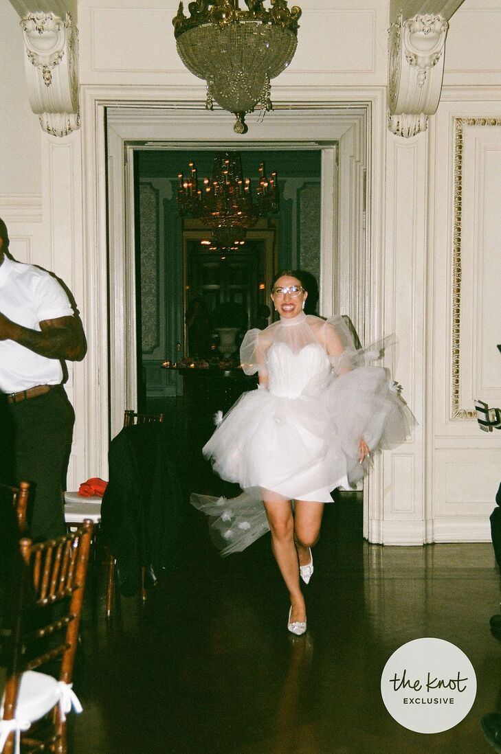 Influencer Caroline Vazzana in Short Wedding Dress for Reception