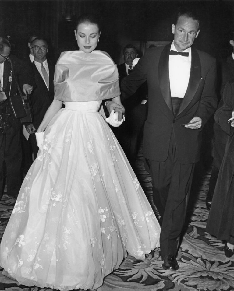 Grace Kelly in a bridal-inspired ball gown at the Academy Awards