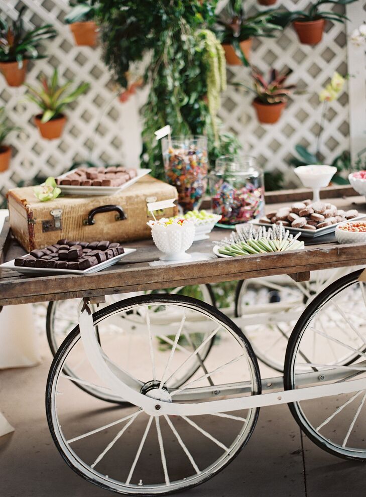 Exposed Wood Dessert Cart with White Wheels