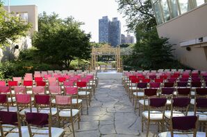 Outdoor Ceremony with Gold and Pink Décor
