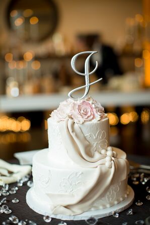 Two-Tier Cake with Fondant Draping and Flowers