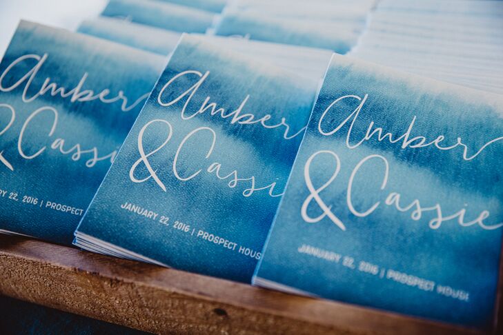 Blue Watercolor Programs with Hand-Lettered Script