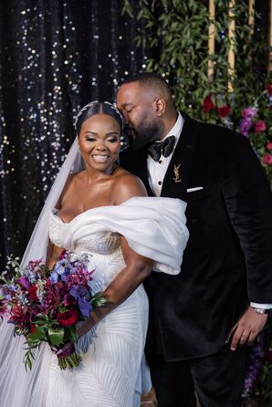 Portrait of Couple With Bride in Off-the-Shoulder Dress