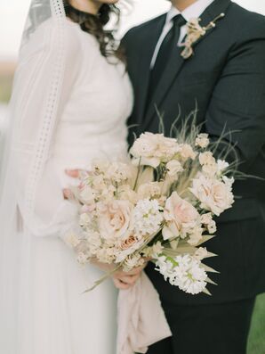Tan, White and Pink Bouquet with Dried Elements