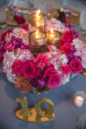 Fuchsia, Pink Low Floral Centerpiece
