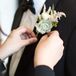 Steve's succulent boutonniere consisted of a white rose and astilbes.