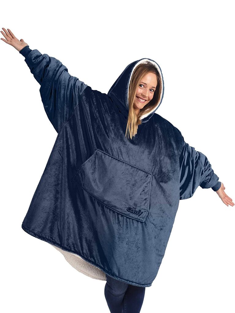 Navy blue sherpa hoodie and blanket just because gift