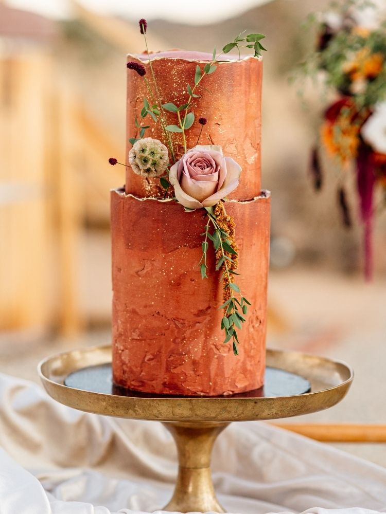 two-tier orange wedding cake 