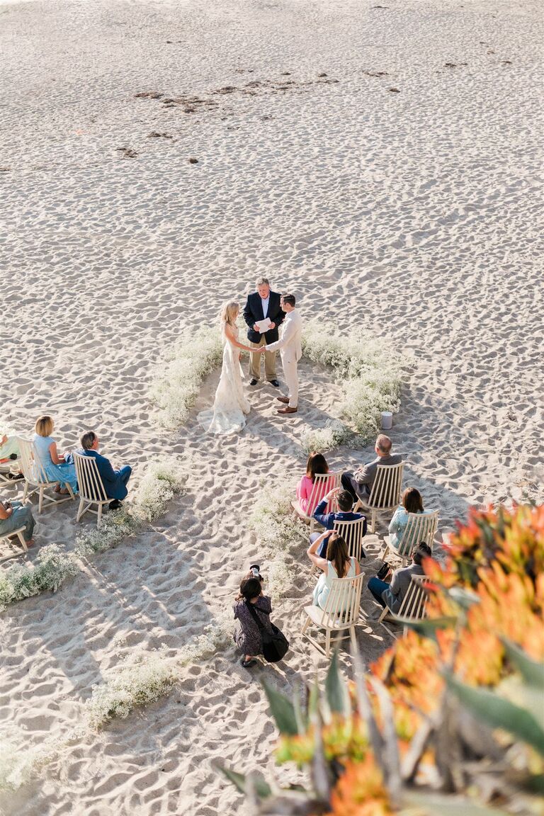 aerial photo of couple wedding