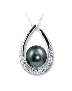 Kay Jewelers Tahitian Cultured Pearl Necklace White Topaz Sterling Silver Wedding Necklace photo