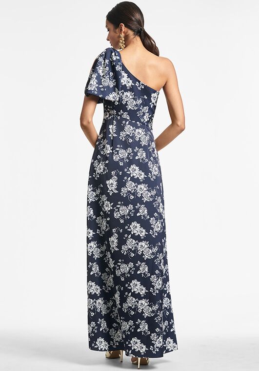 Sachin & Babi Chelsea Gown - Navy & Ivory Peony One Shoulder Bridesmaid Dress - 2