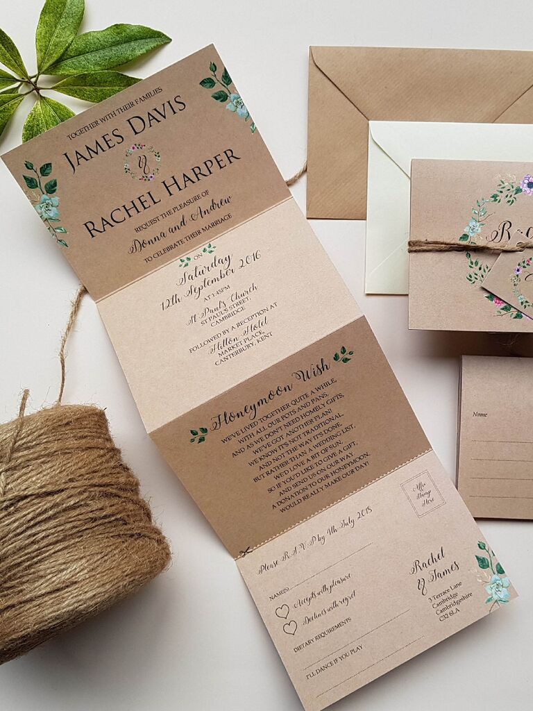 Rustic folding invitation and RSVP card