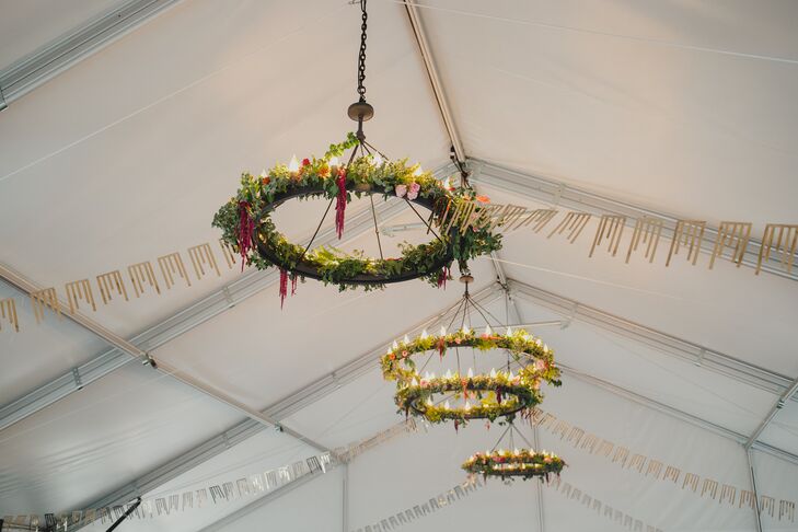 Greenery Chandelier at Tented Reception at The Line Hotel in Washington, DC