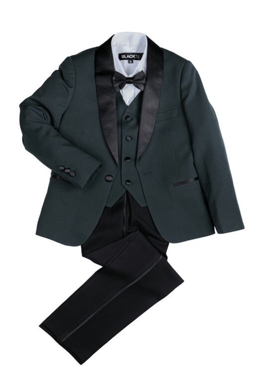 BLACKTIE "London" Kids Hunter Green Tuxedo (5-Piece Set) Flower Girl Dress and Ring Bearer Outfit - 3