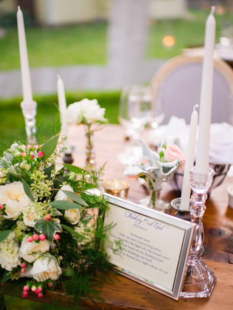 Song lyrics as wedding table names. 