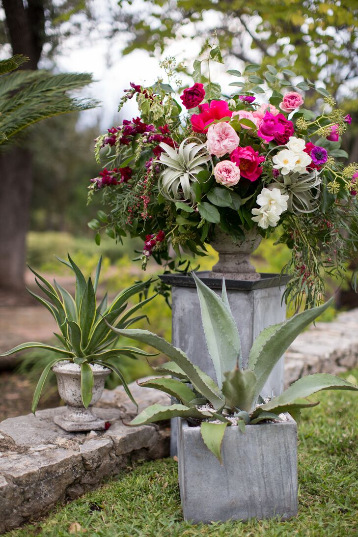 “We wanted to have a sort-of Southwestern palette for our flowers and wanted them to be fresh and bright but also soft,” Alicia says of their arrangements, which included cacti, succulents and an array of romantic blooms. “Our wedding flowers were out of this world.”