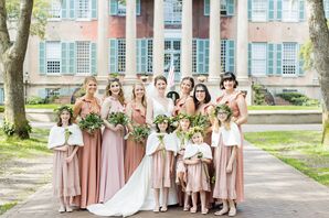 Southern Bride, Bridesmaids and Flower Girls, Flower Crowns and Pink Dresses