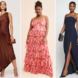 Three fabulous choices for wedding guest dresses in neutral, floral and navy color schemes.