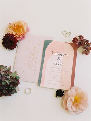 Modern Geometric Invitation Design, Pinks, Green, Brown, Fall Wedding